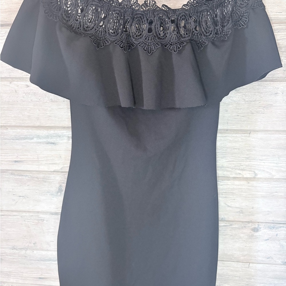BCX Black Off-Shoulder Lace Ruffle Dress
